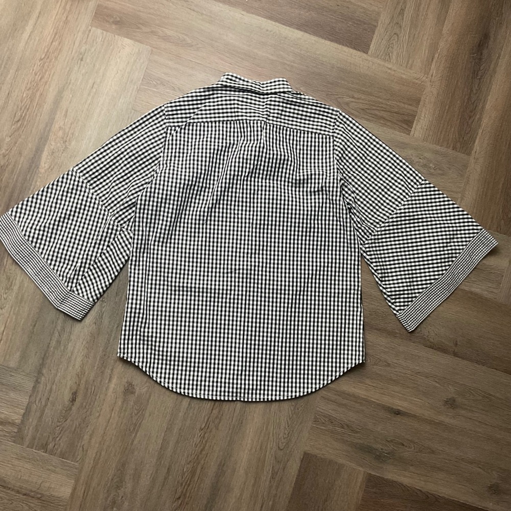 Lauren Ralph Lauren Gingham 3/4 Bell Sleeve Shirt Womens Medium Black White - Picture 4 of 10
